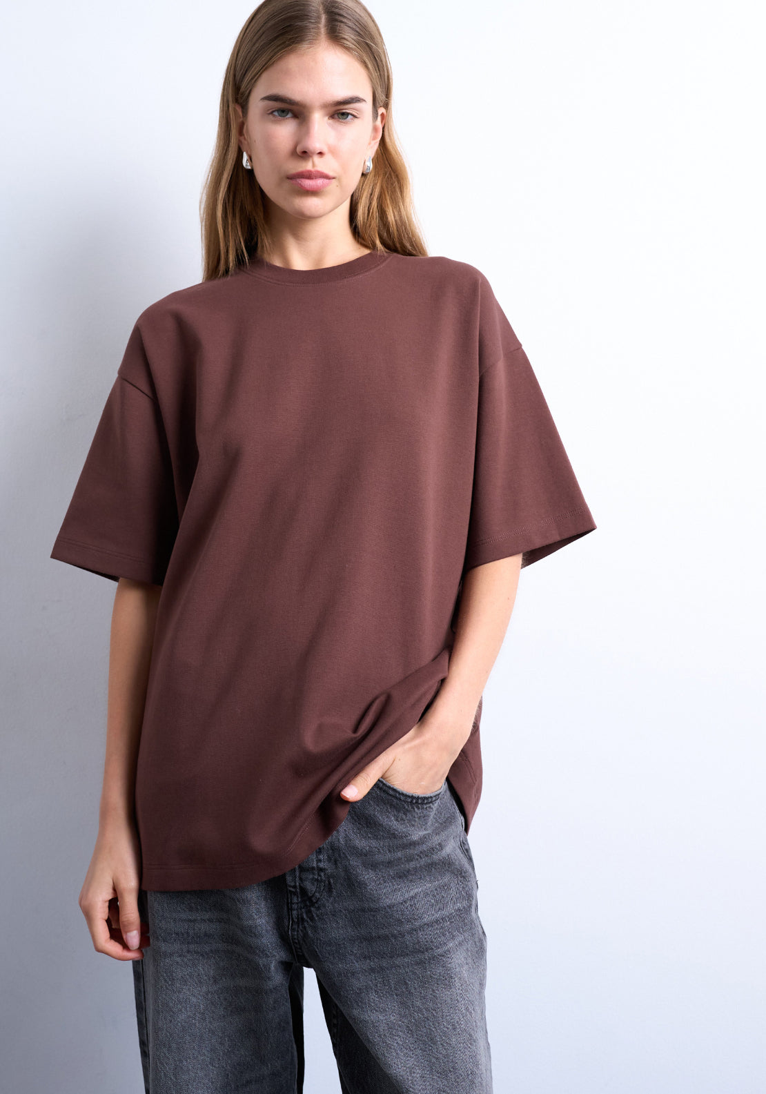 Victoria Short Sleeve Oversized T-Shirt - Chocolate Brown