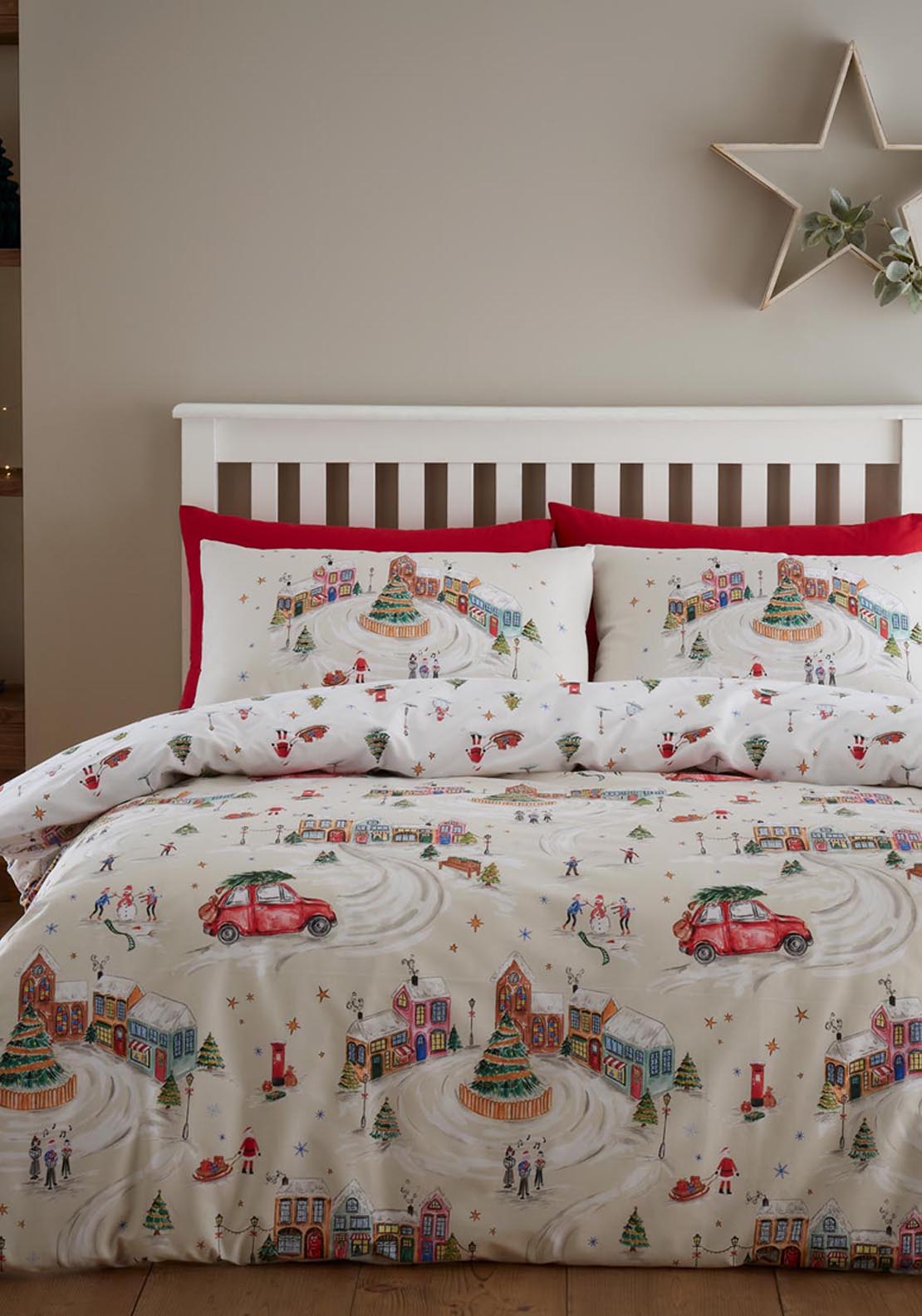 The Home Christmas 100% Brushed Cotton Christmas Village Duvet Cover Set 1 Shaws Department Stores