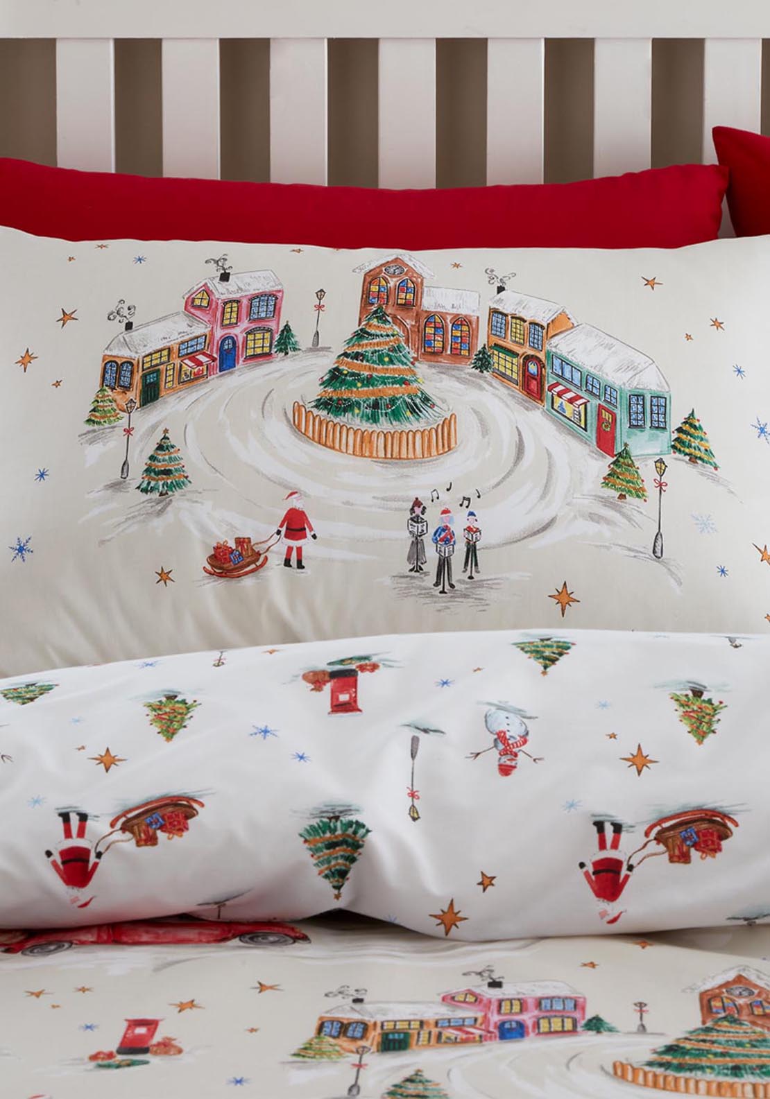 The Home Christmas 100% Brushed Cotton Christmas Village Duvet Cover Set 4 Shaws Department Stores
