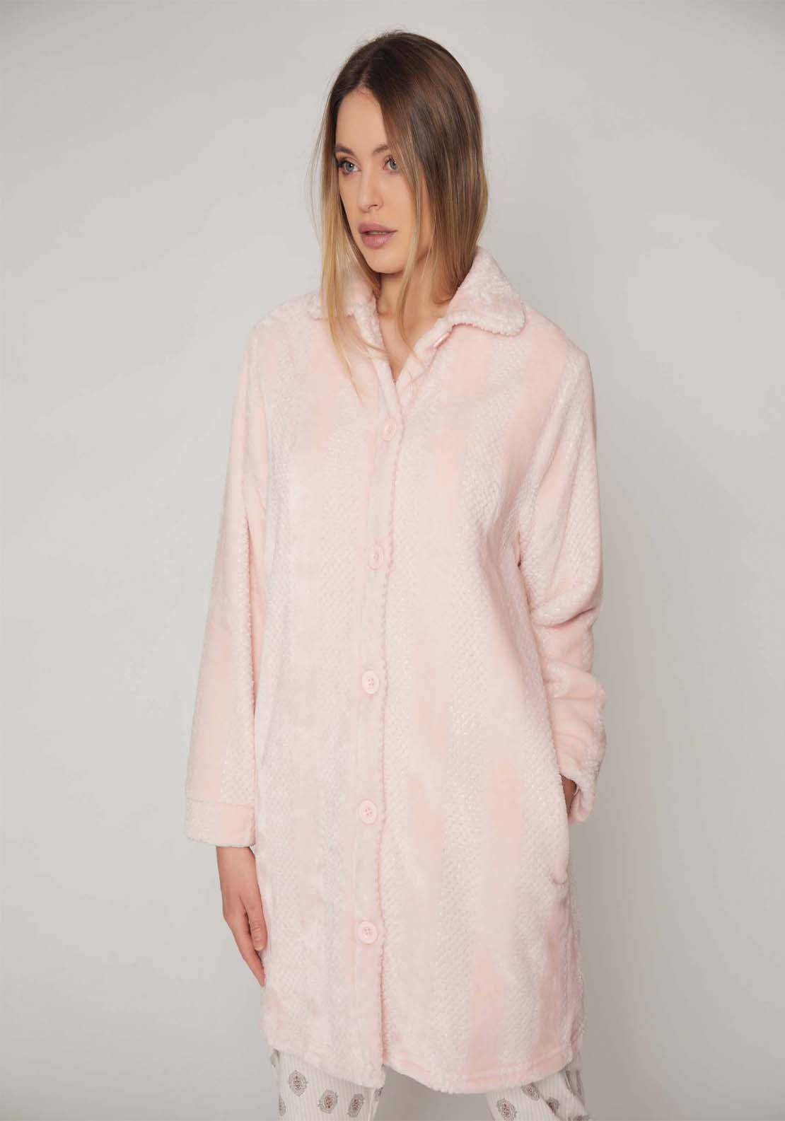 Admas Cable Dressing Gown - Pink 1 Shaws Department Stores