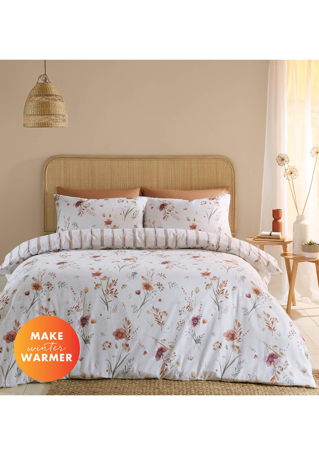  The Home Collection Brushed Cotton Autumnal Floral Reversible Duvet Cover Set - Natural 3 Shaws Department Stores