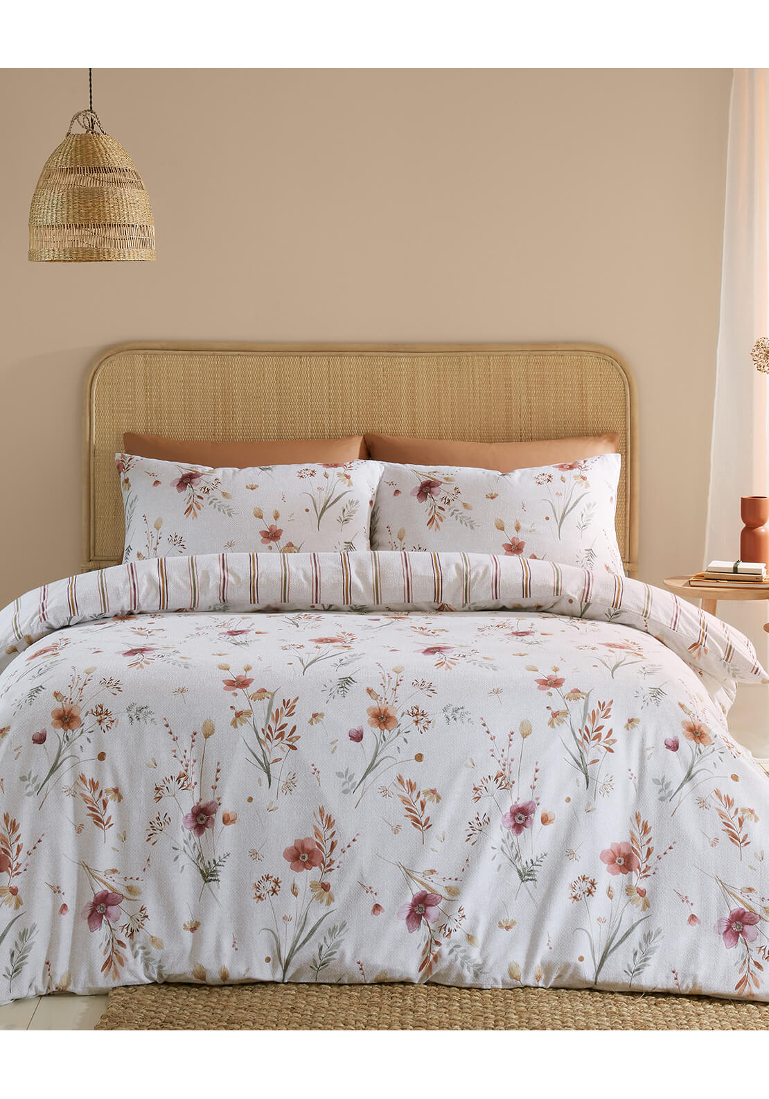  The Home Collection Brushed Cotton Autumnal Floral Reversible Duvet Cover Set - Natural 1 Shaws Department Stores