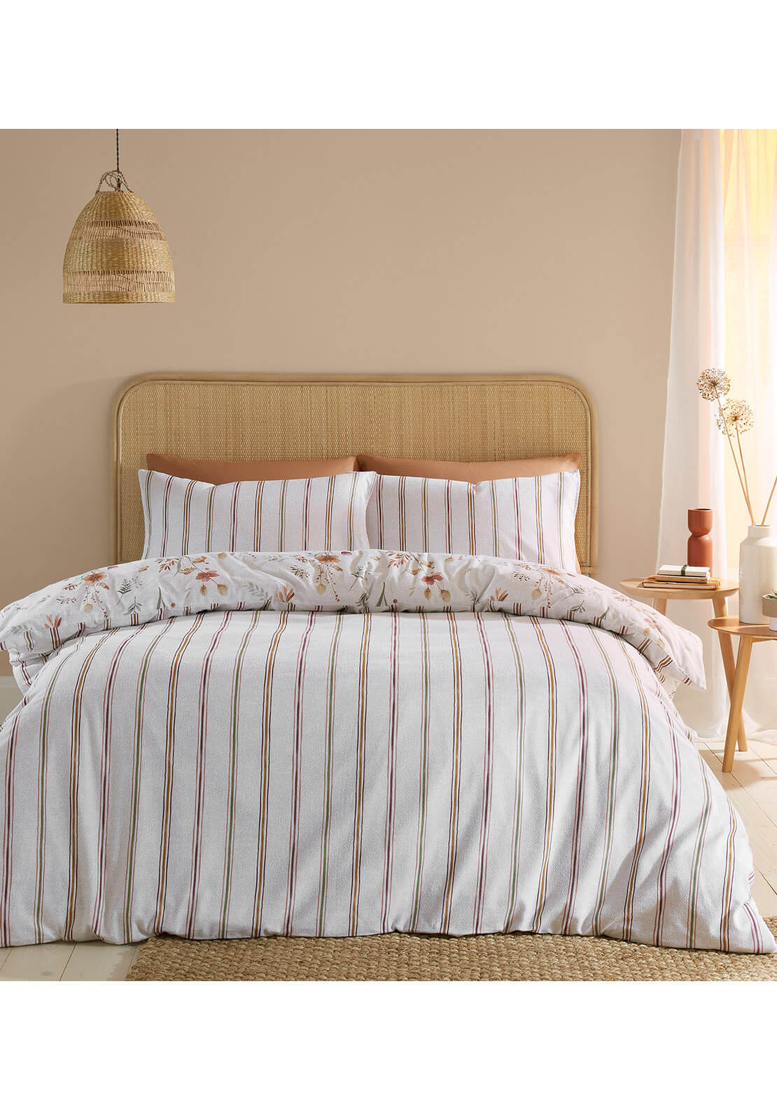  The Home Collection Brushed Cotton Autumnal Floral Reversible Duvet Cover Set - Natural 2 Shaws Department Stores