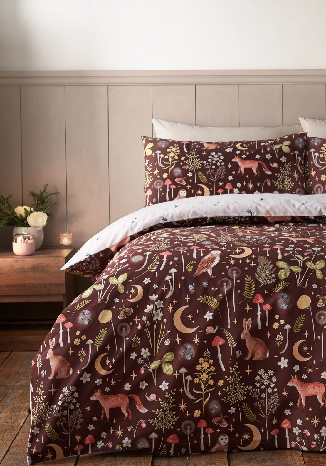Enchanted Twilight Animals Reversible Duvet Cover Set - Brown