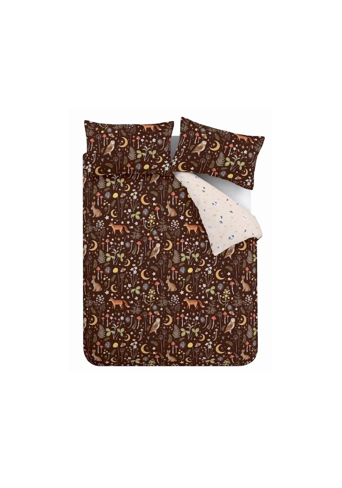 Enchanted Twilight Animals Reversible Duvet Cover Set - Brown