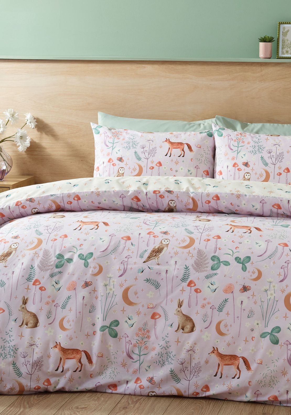 Catherine Lansfield Enchanted Twilight Animals Reversible Duvet Cover Set - Purple 1 Shaws Department Stores