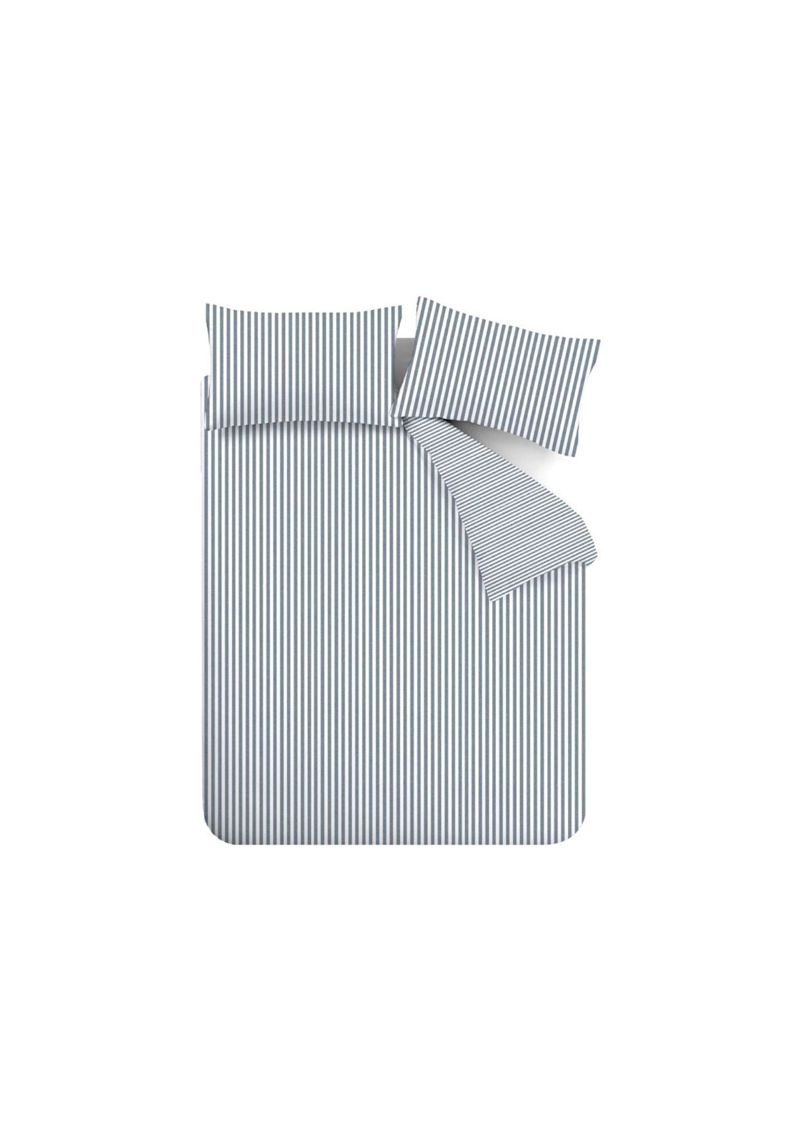 100% Brushed Cotton Fine Stripe Reversible Duvet Cover Set - Blue