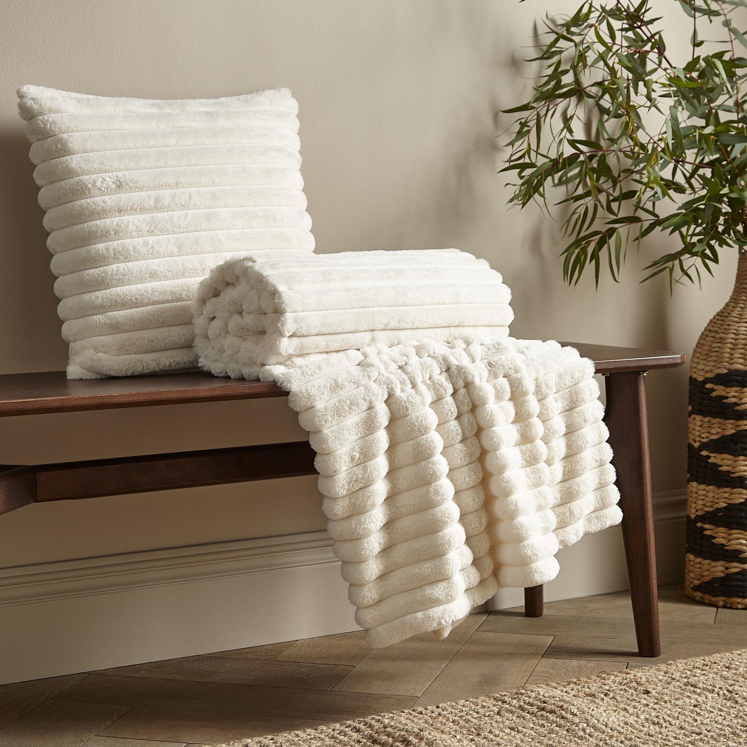 The Home Collection Soft and Cosy Ribbed Throw Cream - Cream 3 Shaws Department Stores
