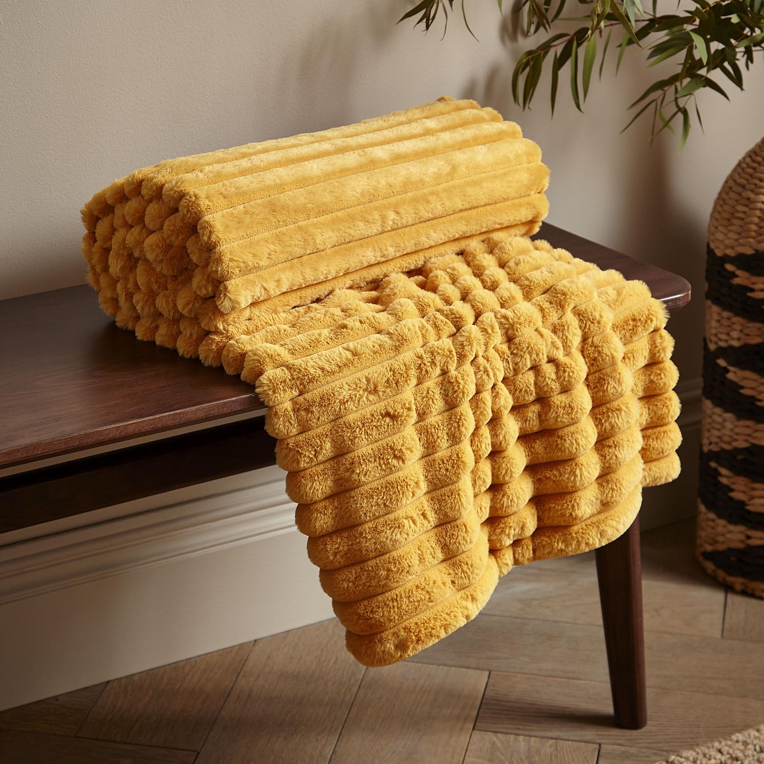 The Home Collection Soft and Cosy Ribbed Throw Cream - Yellow 1 Shaws Department Stores