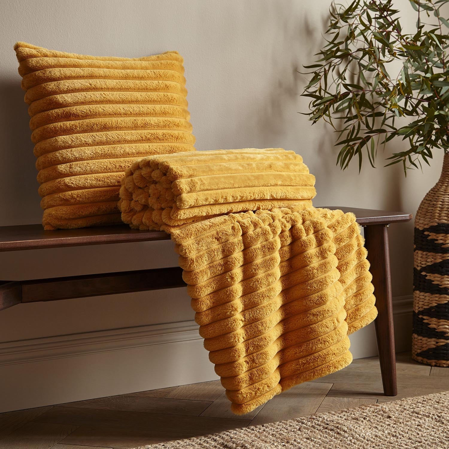 The Home Collection Soft and Cosy Ribbed Throw Cream - Yellow 2 Shaws Department Stores