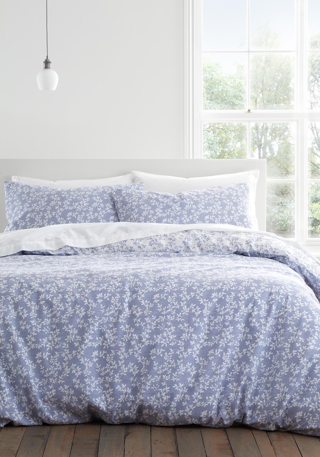The Home Luxury Collection 100% Cotton 200 TC Silhouette Leaves Duvet Cover Set - Blue 1 Shaws Department Stores