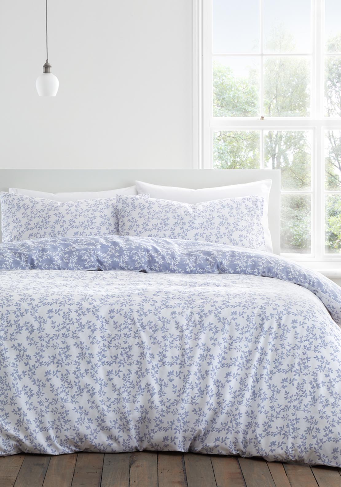 The Home Luxury Collection 100% Cotton 200 TC Silhouette Leaves Duvet Cover Set - Blue 2 Shaws Department Stores