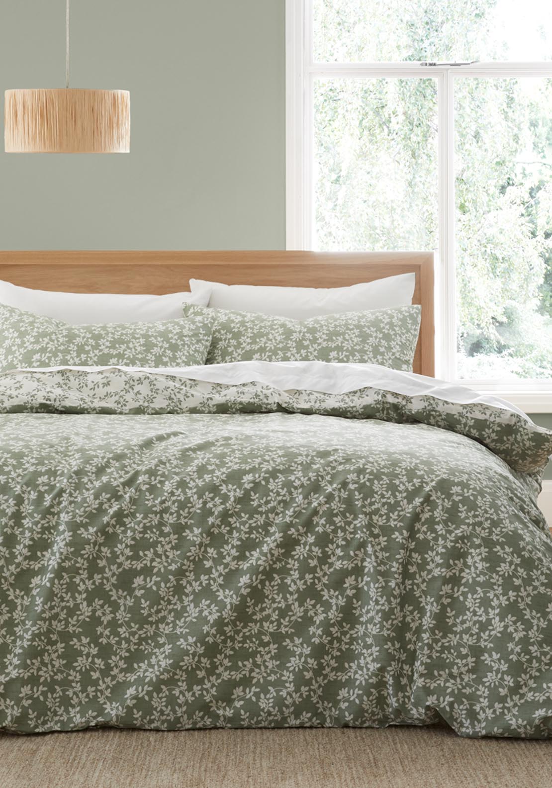 The Home Luxury Collection 100% Cotton 200 TC Silhouette Leaves Duvet Cover Set - Green 1 Shaws Department Stores