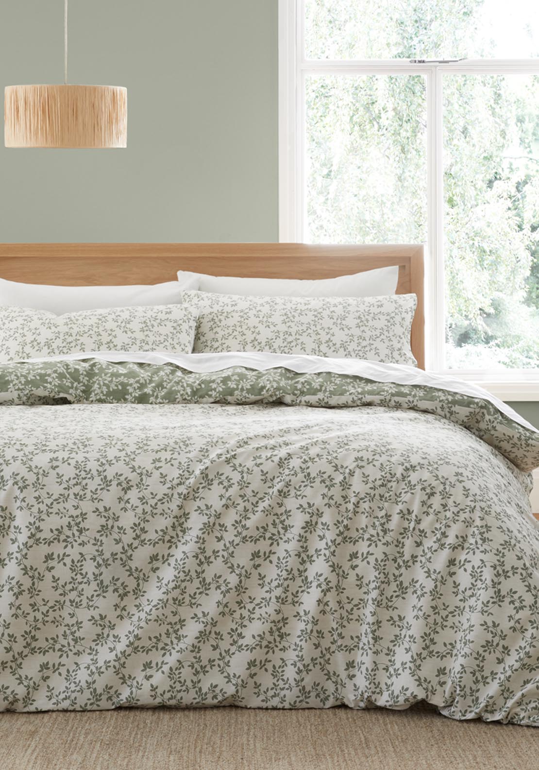 The Home Luxury Collection 100% Cotton 200 TC Silhouette Leaves Duvet Cover Set - Green 2 Shaws Department Stores