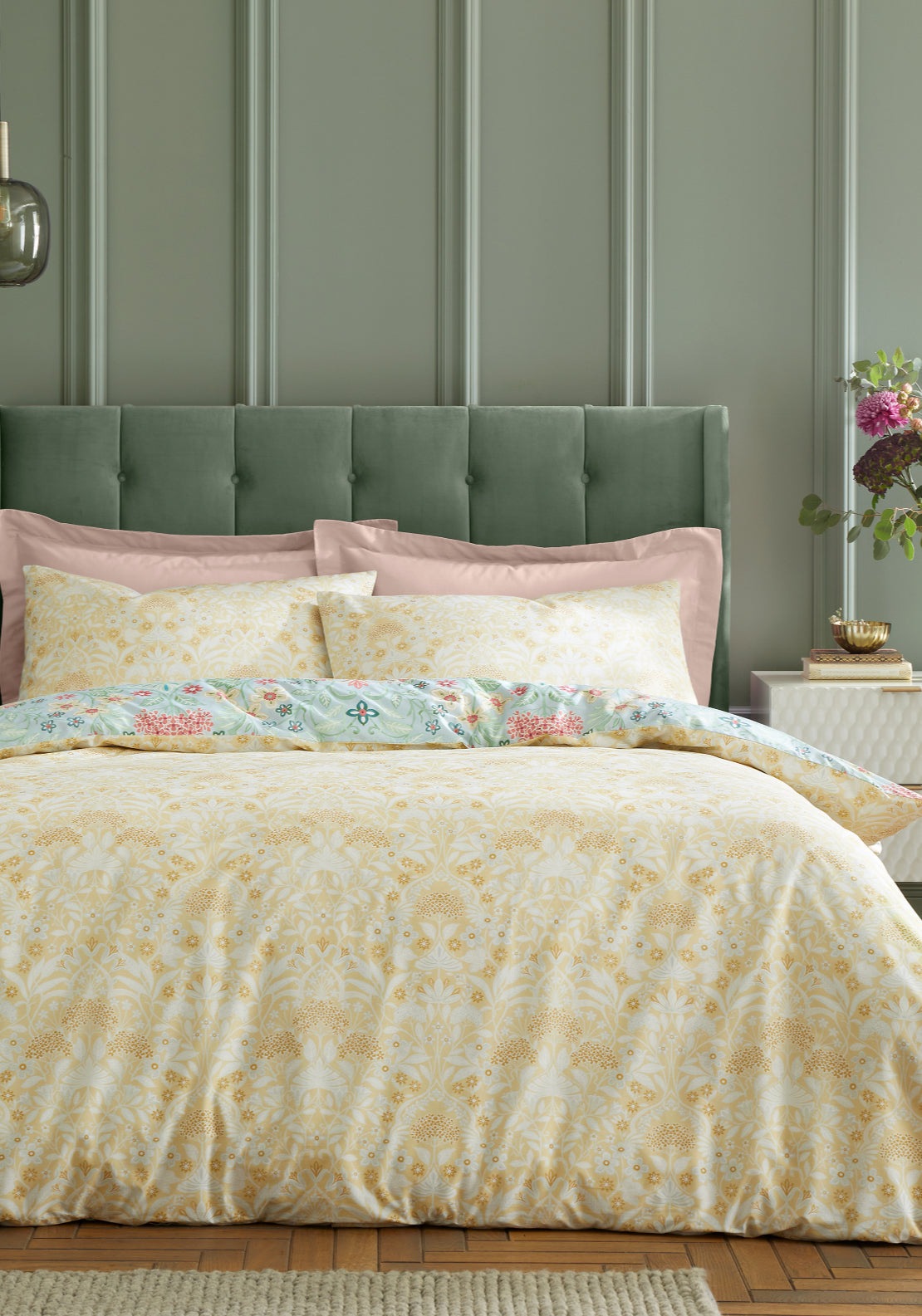 Rhs Art Deco Hydrangea Reversible Cotton Duvet Cover Set - Green 2 Shaws Department Stores