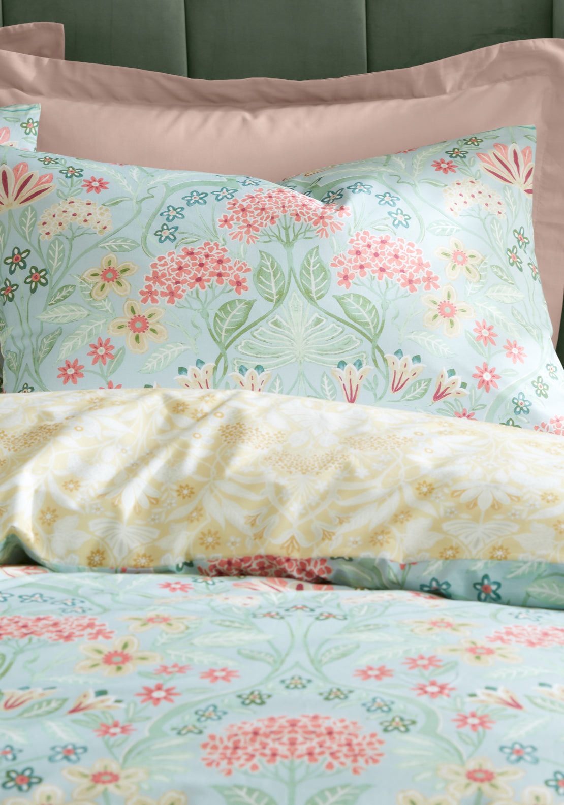 Rhs Art Deco Hydrangea Reversible Cotton Duvet Cover Set - Green 3 Shaws Department Stores