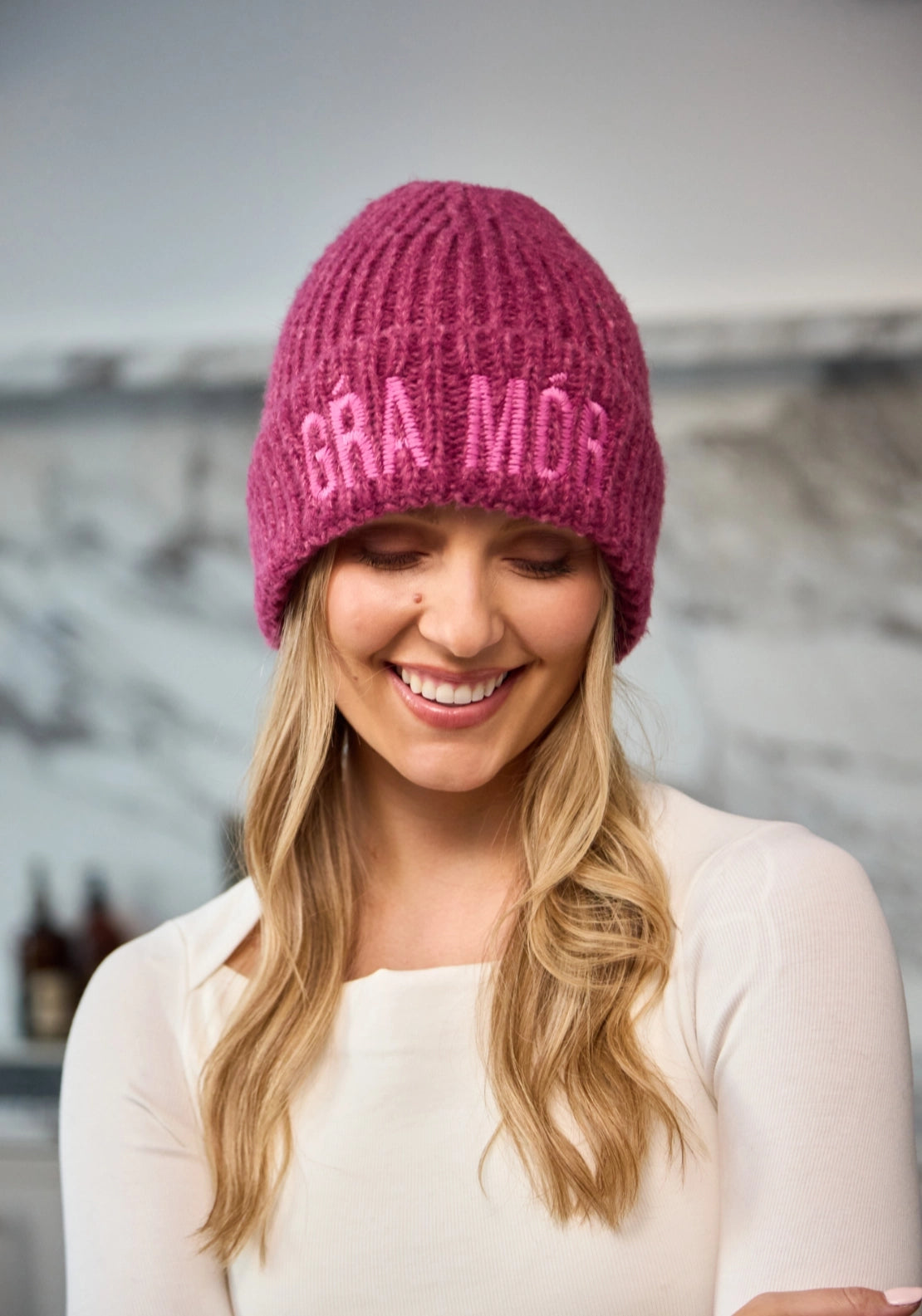 Something Special Ladies Slogan Knitted Hat - Fuchsia 3 Shaws Department Stores
