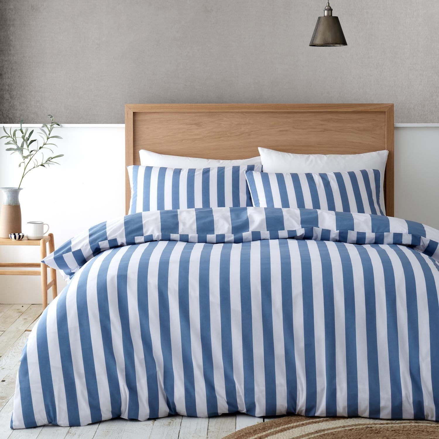 The Home Collection Bold Stripe Reversible Duvet Cover Set - Blue 1 Shaws Department Stores