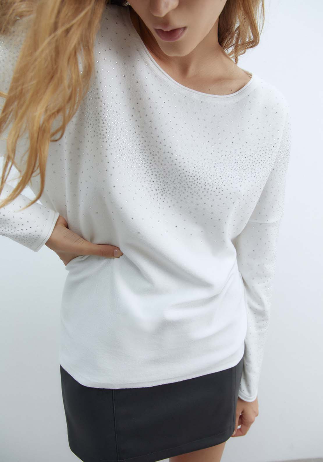 Sfera Diamanté Sweater - White 1 Shaws Department Stores