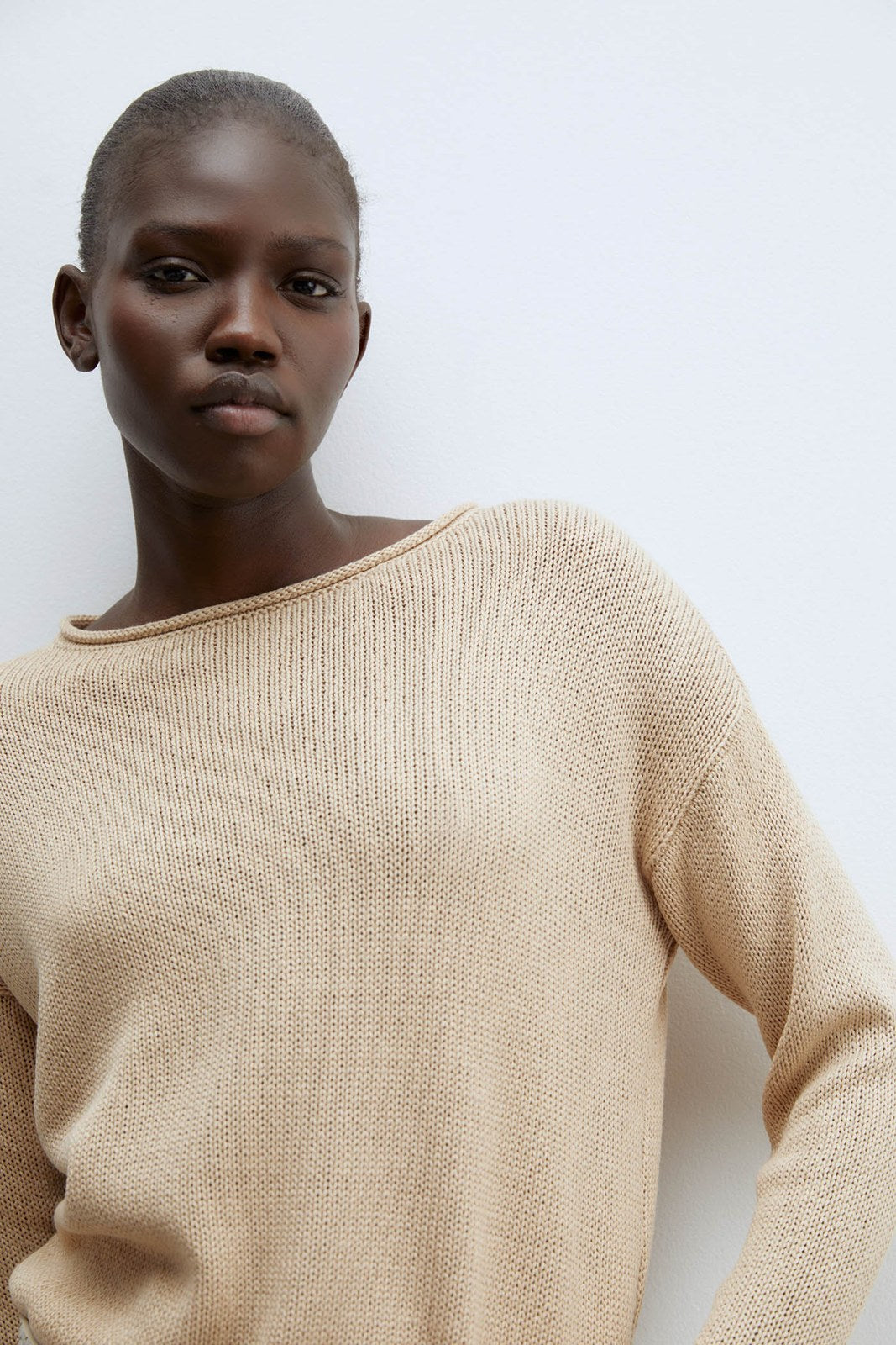 Sfera Trim detail plain sweater - Beige 2 Shaws Department Stores