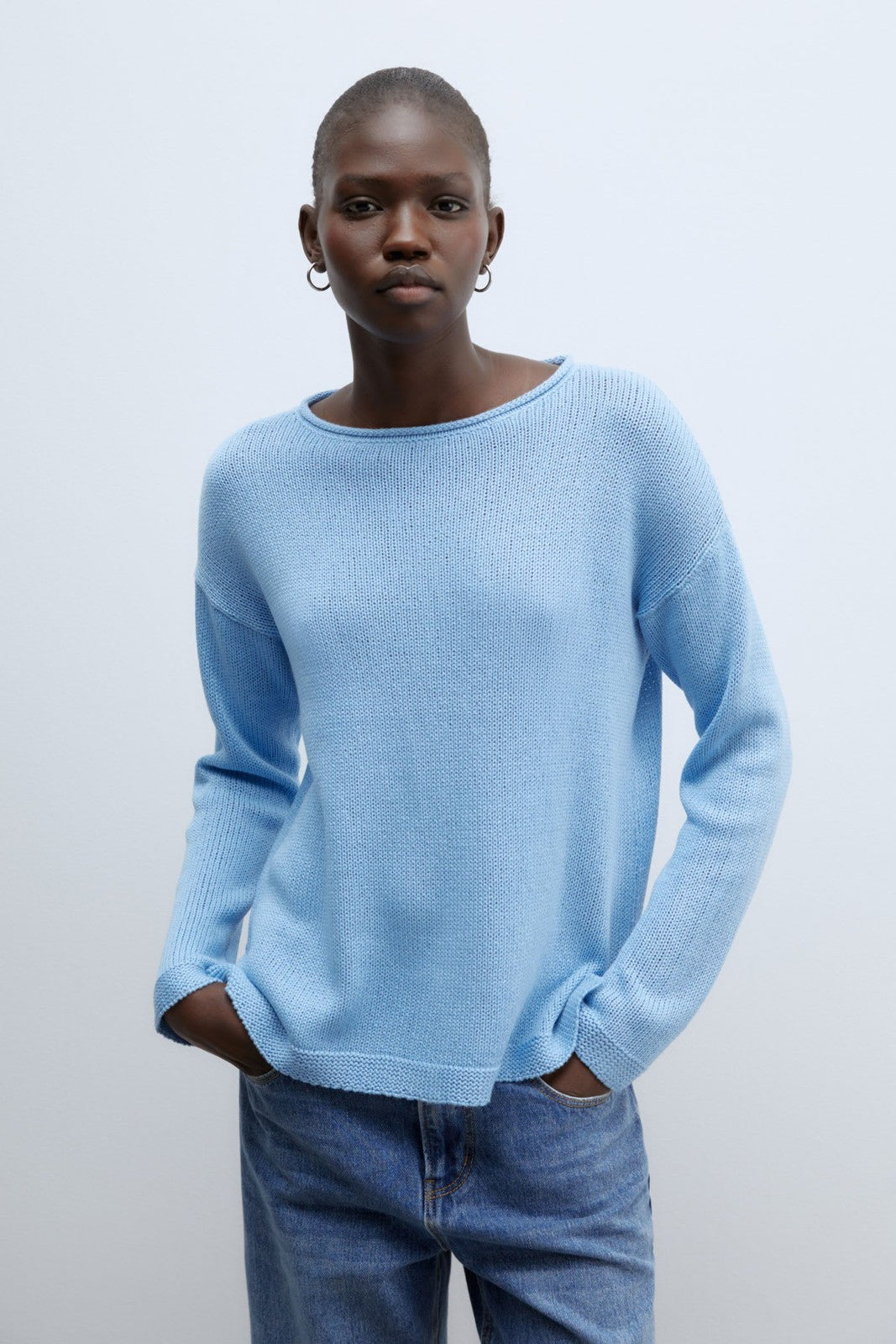 Sfera Trim detail plain sweater - Blue 1 Shaws Department Stores