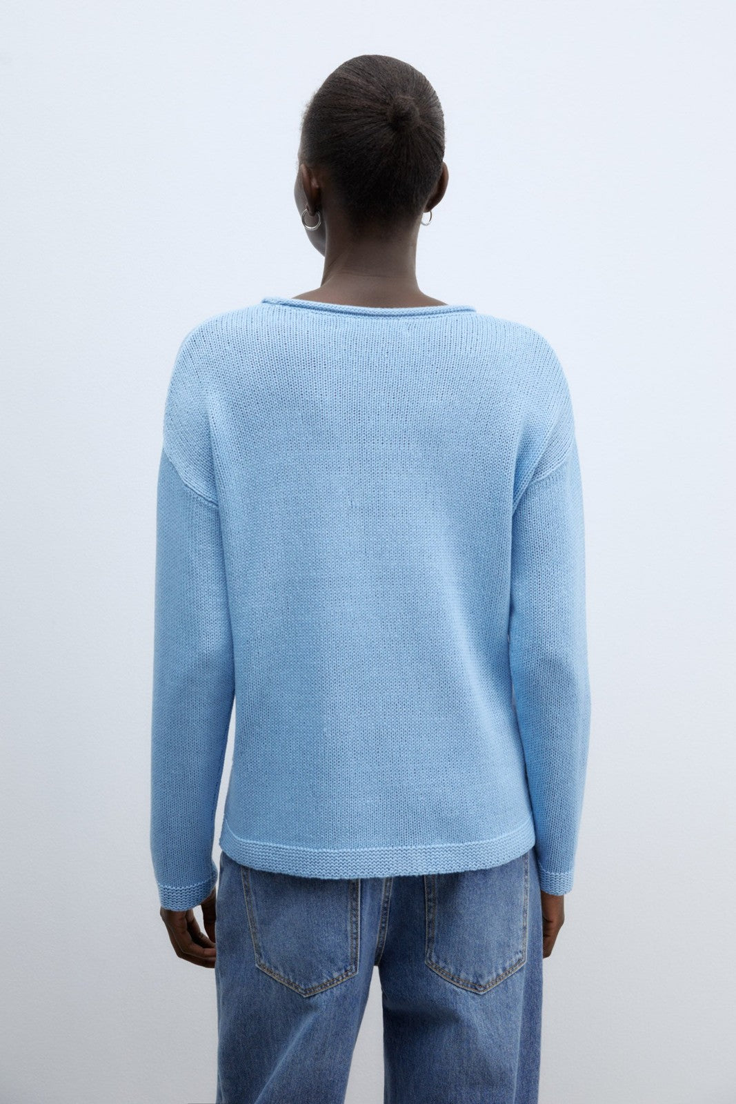Sfera Trim detail plain sweater - Blue 2 Shaws Department Stores