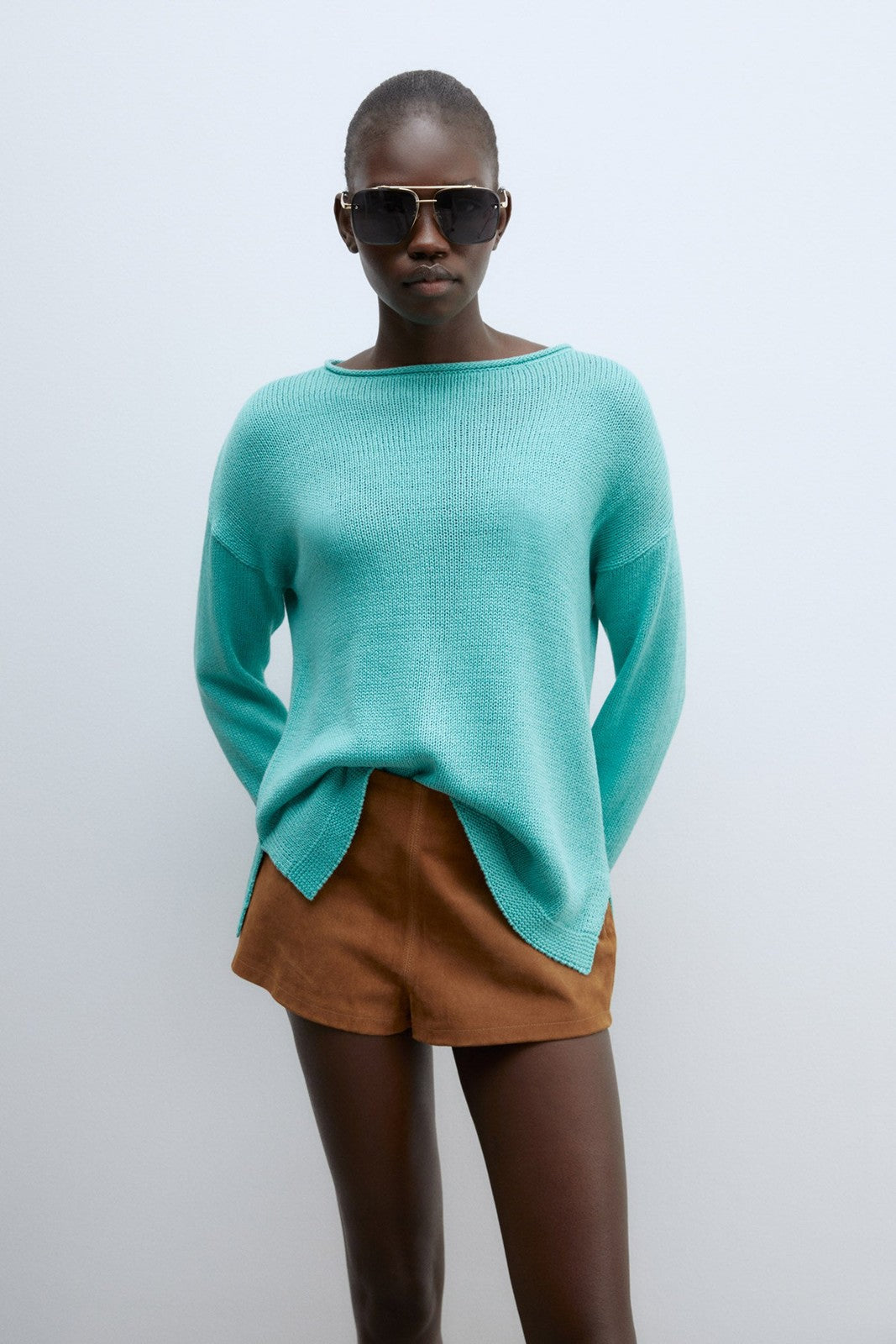 Sfera Trim detail plain sweater - Green 2 Shaws Department Stores