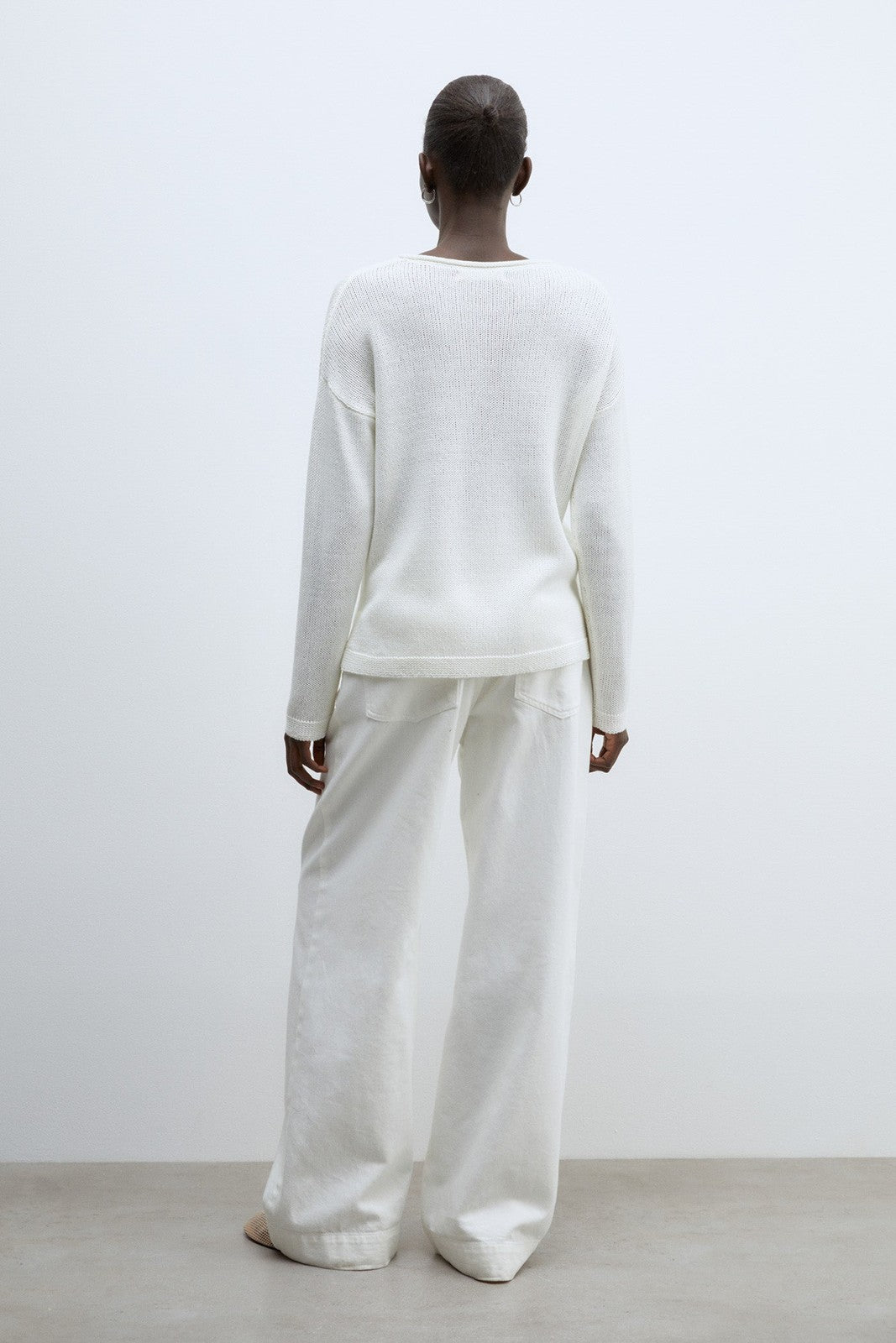Sfera Trim detail plain sweater - White 5 Shaws Department Stores