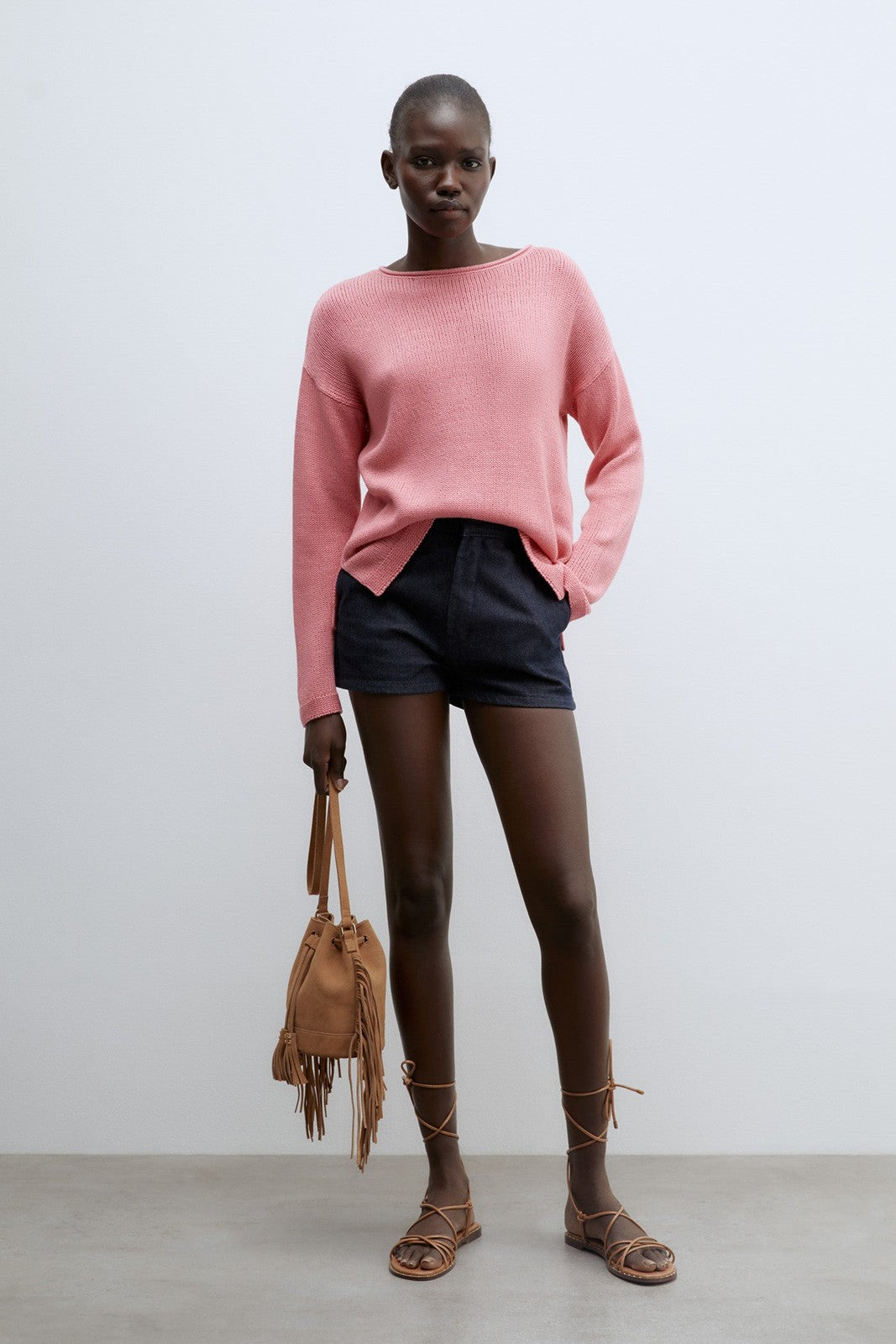 Sfera Trim detail plain sweater - Pink 2 Shaws Department Stores
