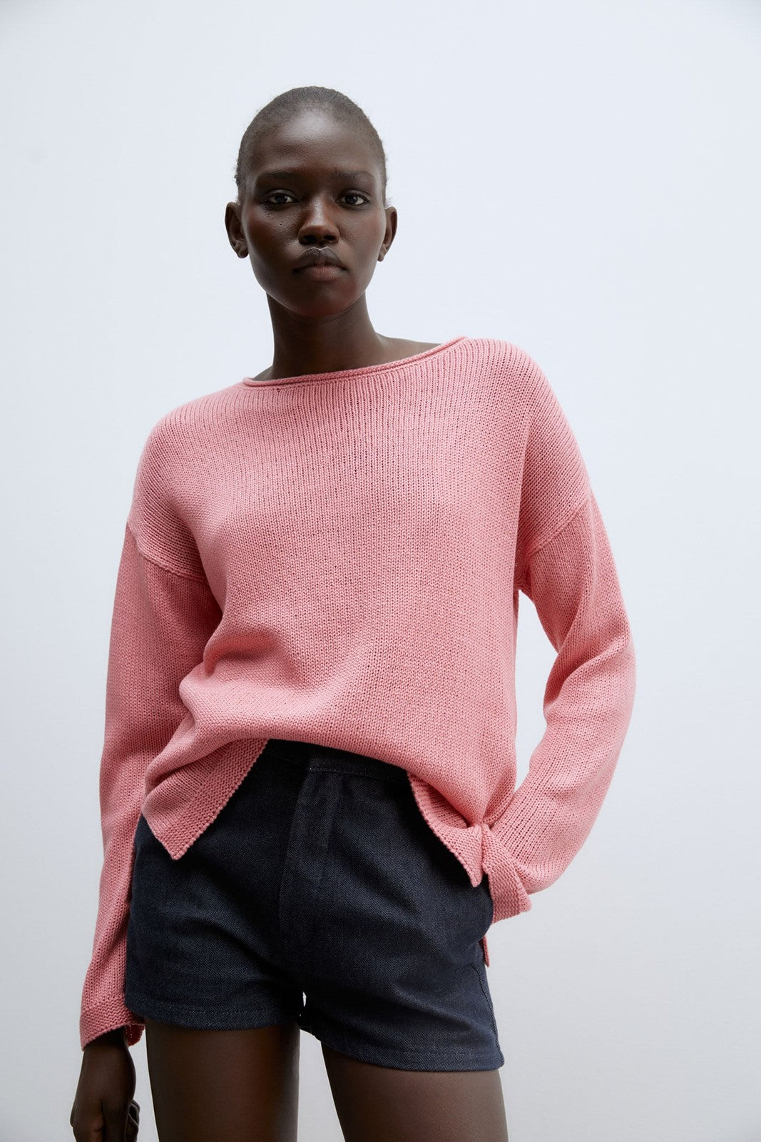 Sfera Trim detail plain sweater - Pink 1 Shaws Department Stores