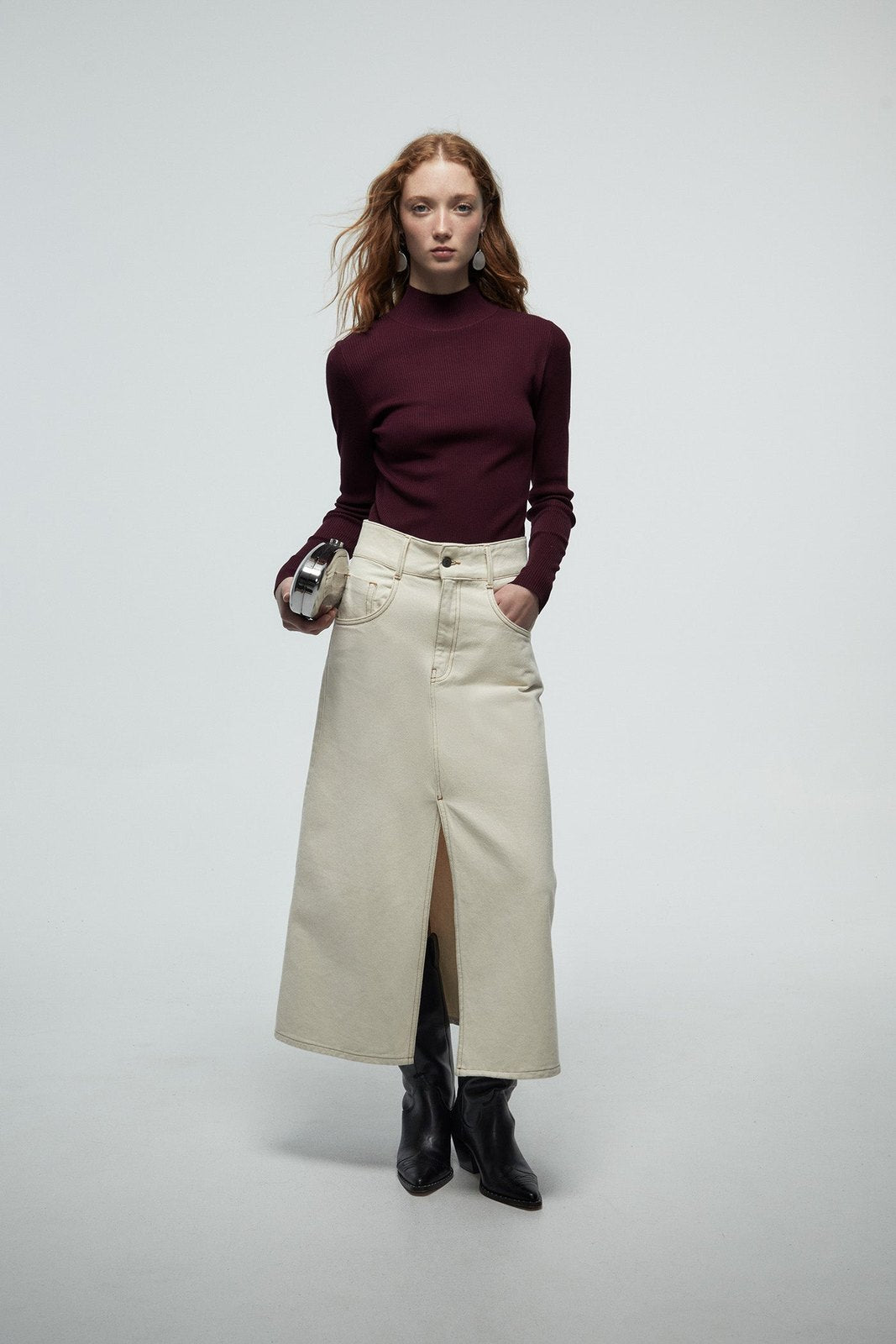 Perkins Collar Ribbed Sweater - Red