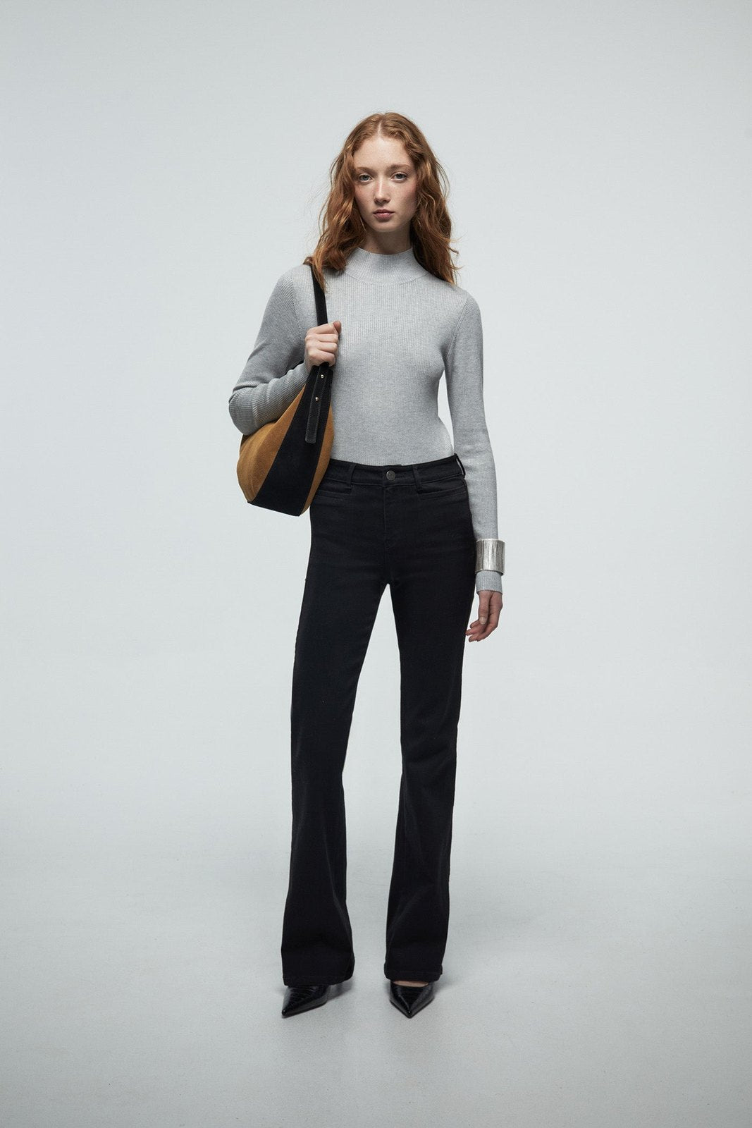 Perkins Collar Ribbed Sweater - Grey