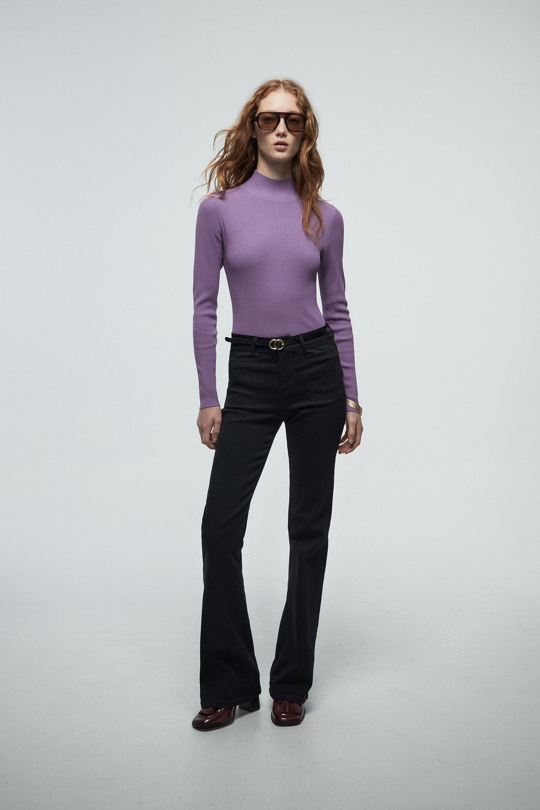 Perkins Collar Ribbed Sweater - Purple