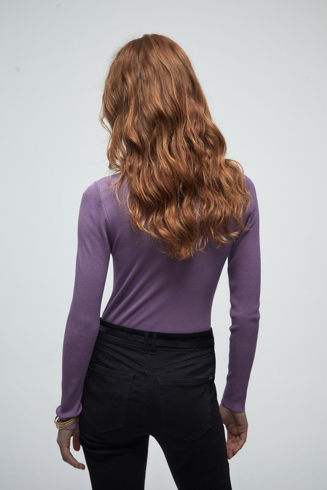 Perkins Collar Ribbed Sweater - Purple