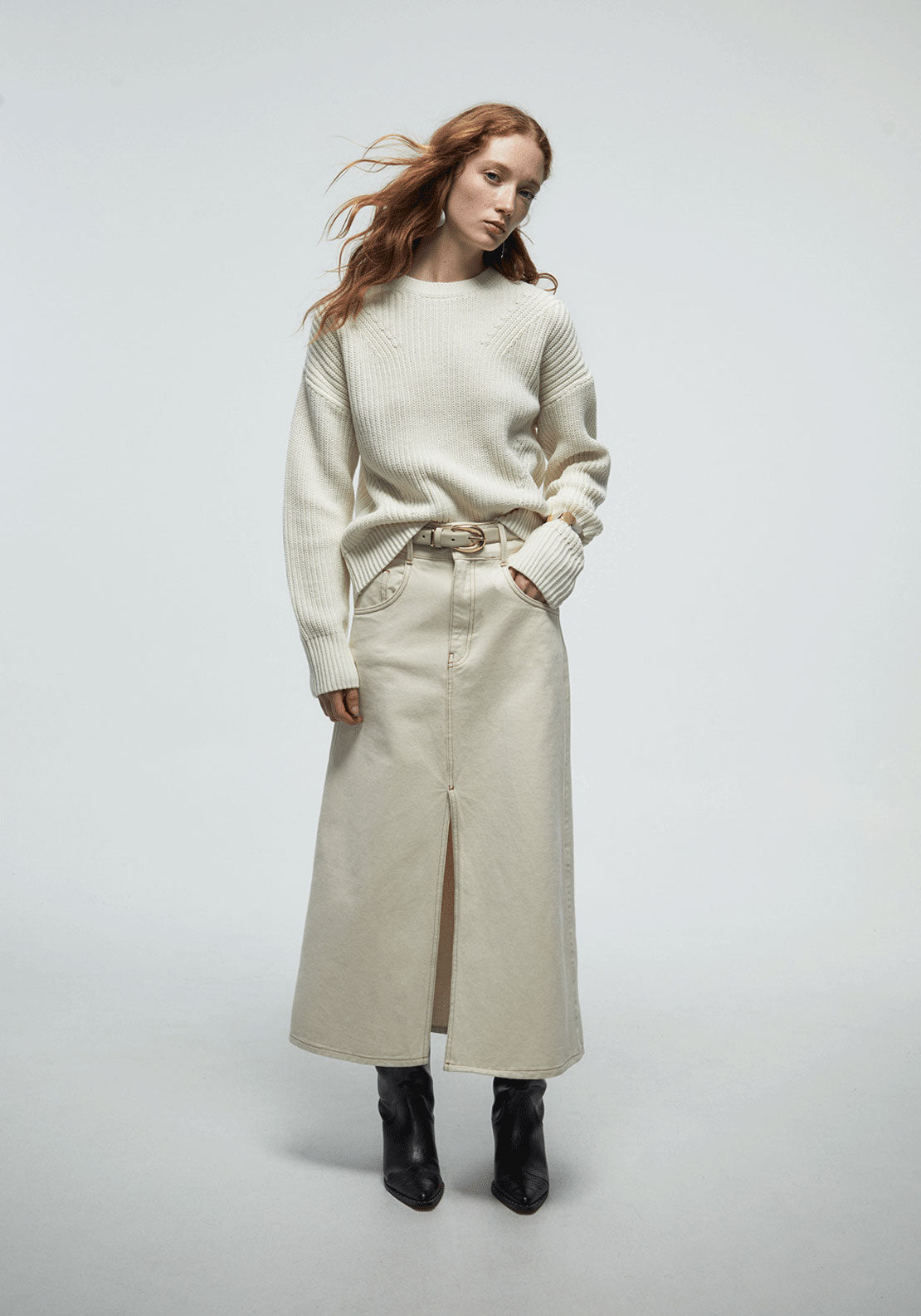 Structured Knit Sweater - White