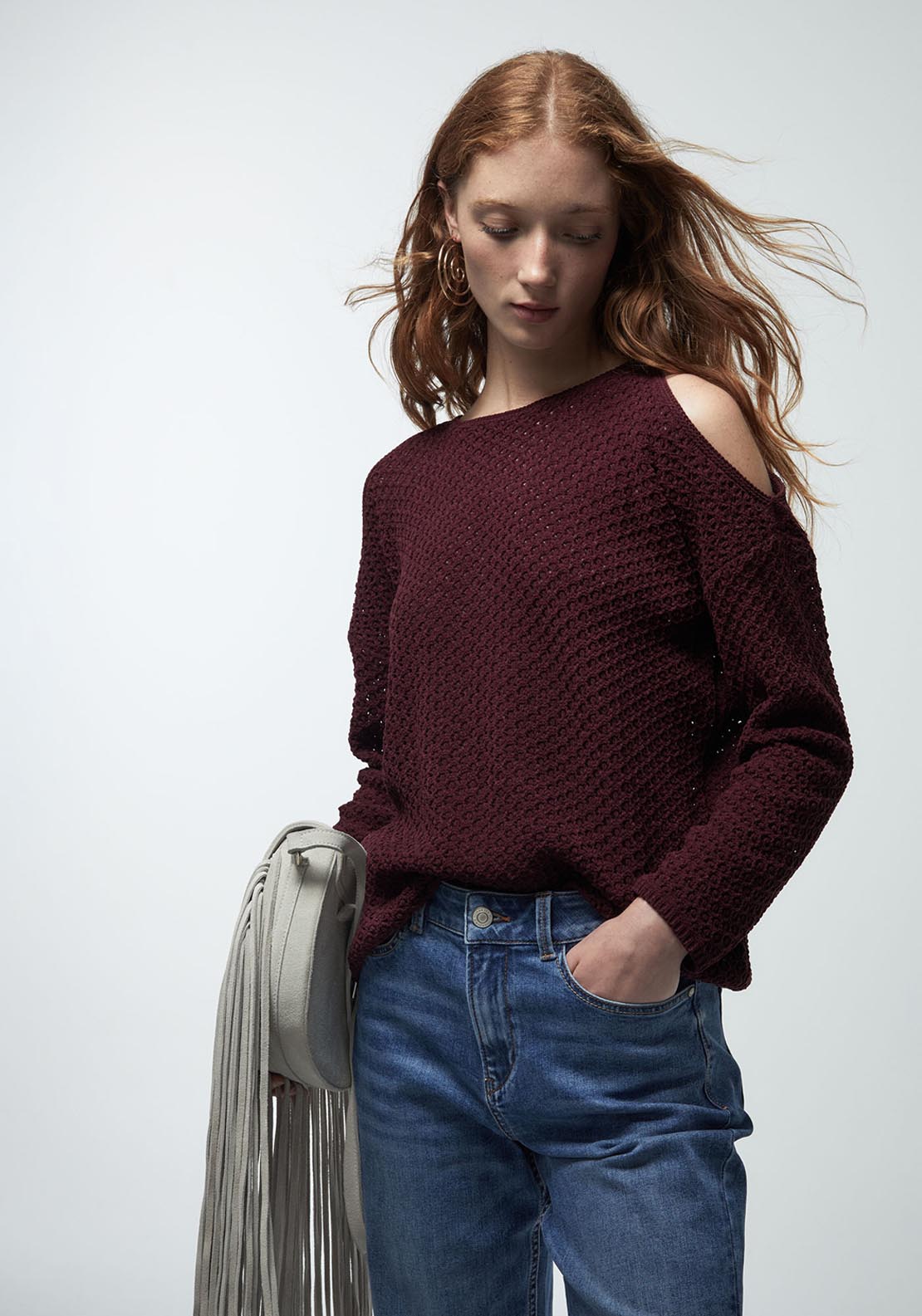 Sfera Cut Out Sweater - Red 1 Shaws Department Stores