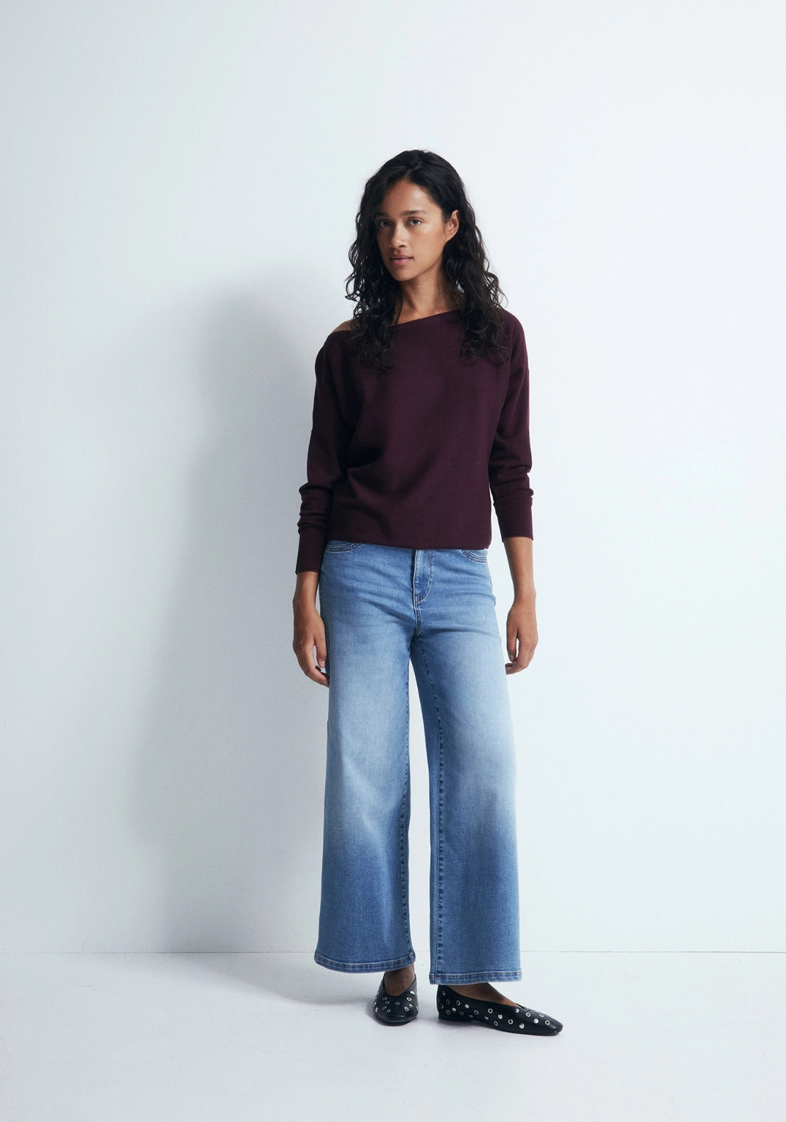 Asymmetric Neckline Sweater - Red