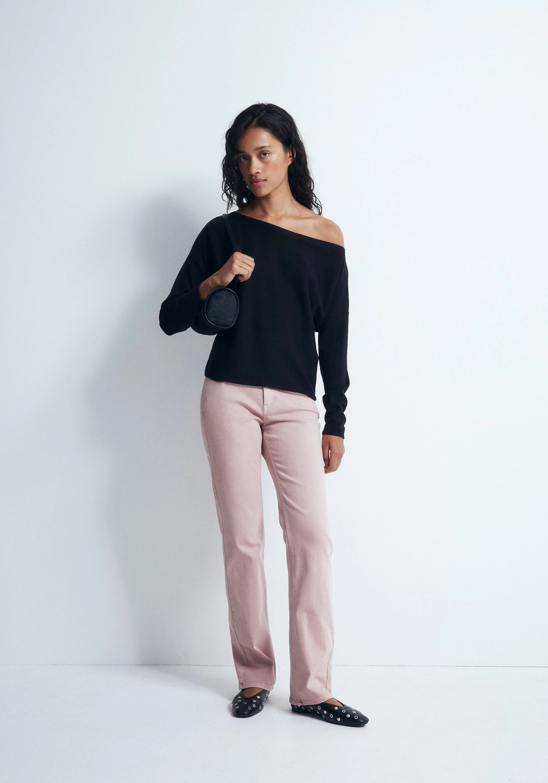 Asymmetric Neckline Sweater - Black