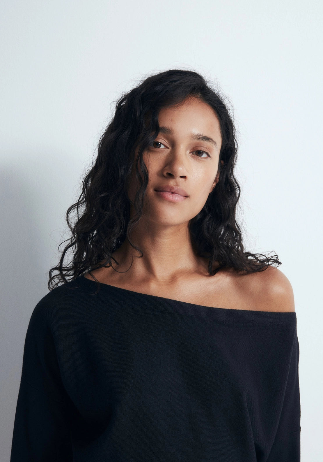 Asymmetric Neckline Sweater - Black