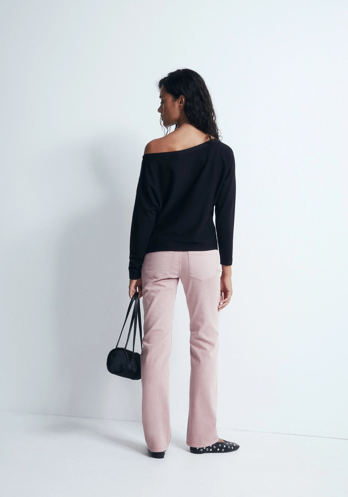 Asymmetric Neckline Sweater - Black