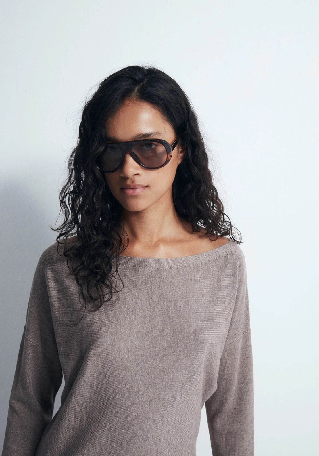 Asymmetric Neckline Sweater - Beige