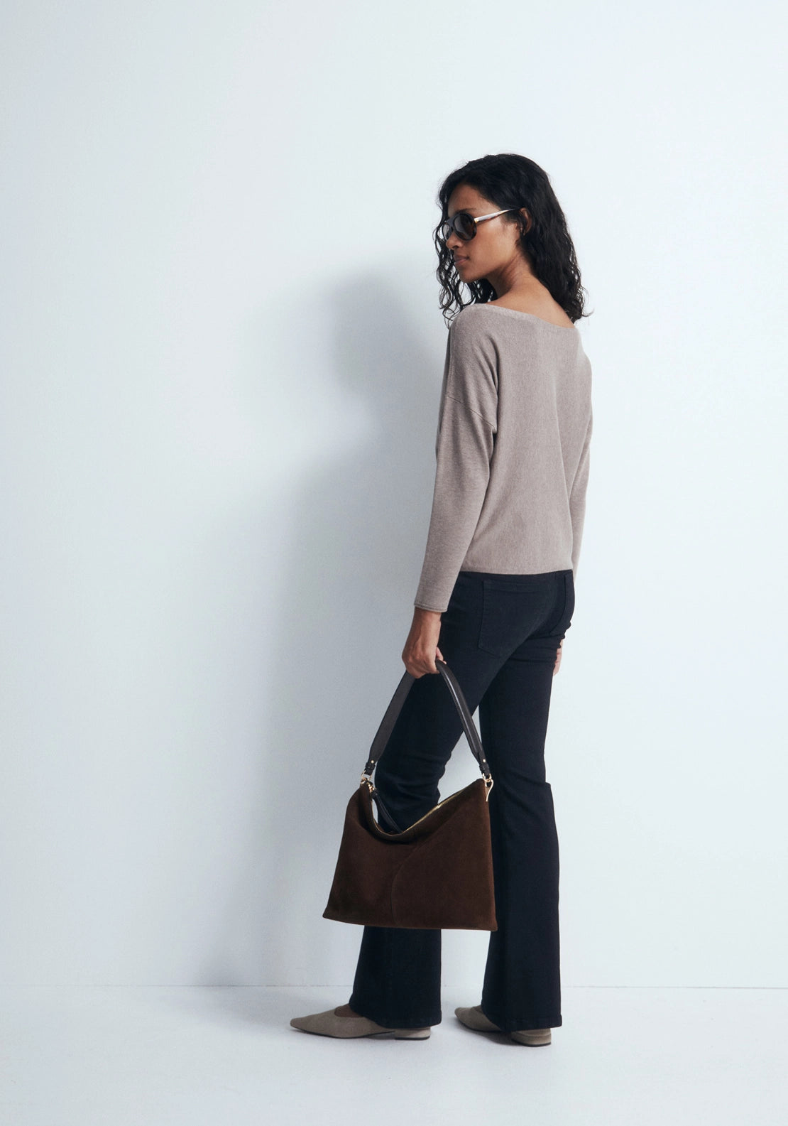Asymmetric Neckline Sweater - Beige