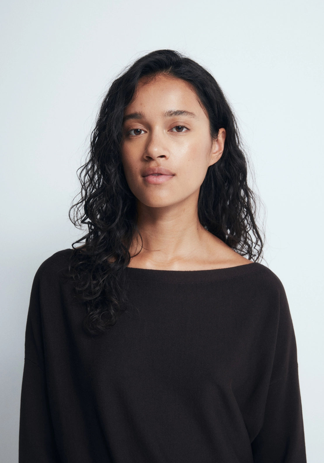 Asymmetric Neckline Sweater - Brown