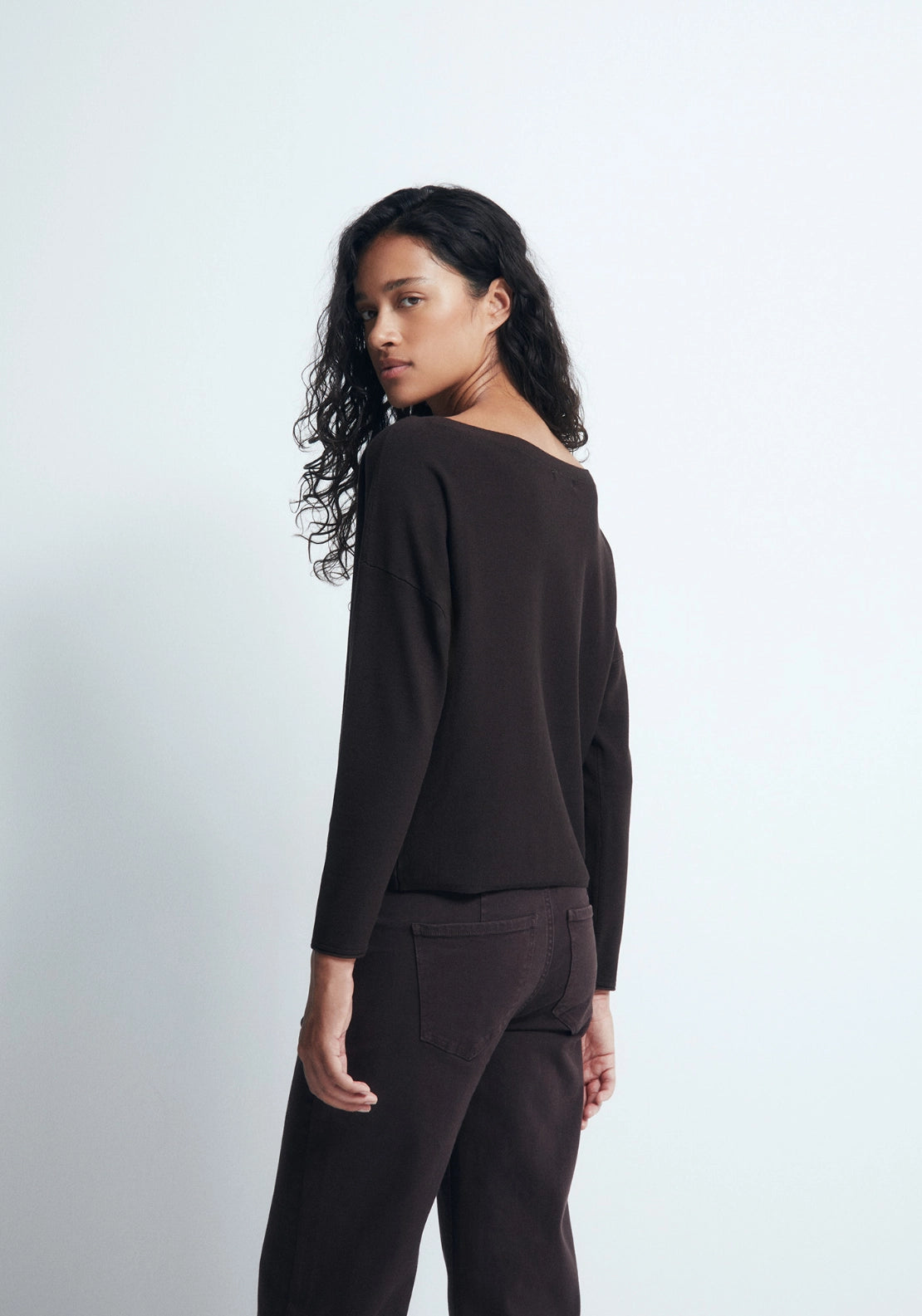 Asymmetric Neckline Sweater - Brown