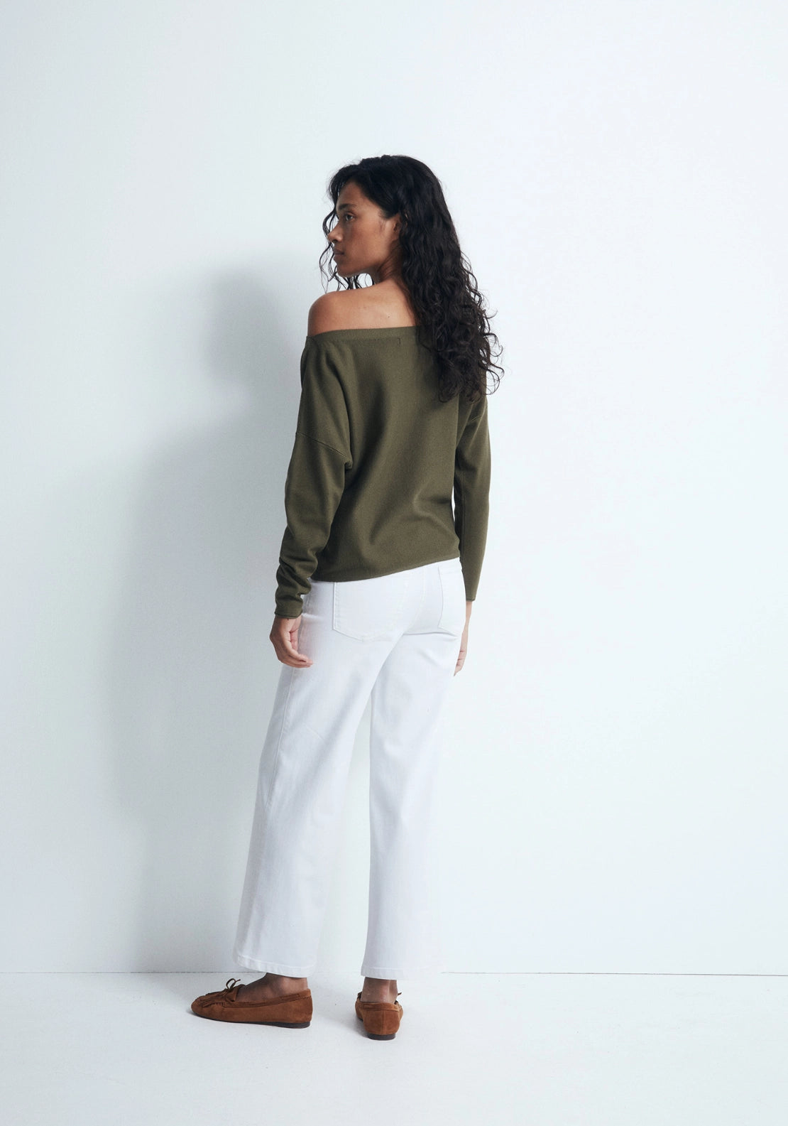 Asymmetric Neckline Sweater - Green