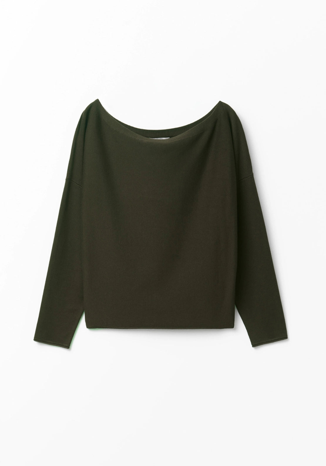Asymmetric Neckline Sweater - Green