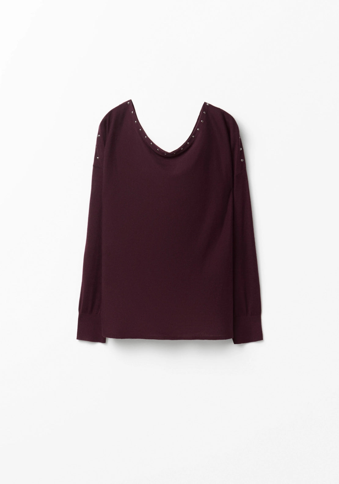 Mini Stud Asymmetric Neckline Sweater - Red