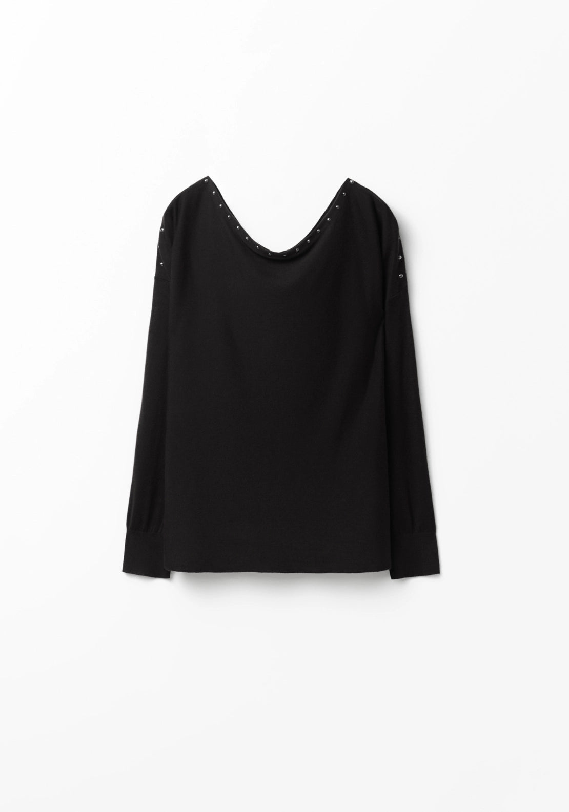 Mini Stud Asymmetric Neckline Sweater - Black