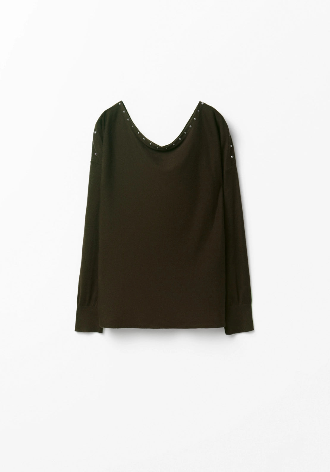 Mini Stud Asymmetric Neckline Sweater - Beige