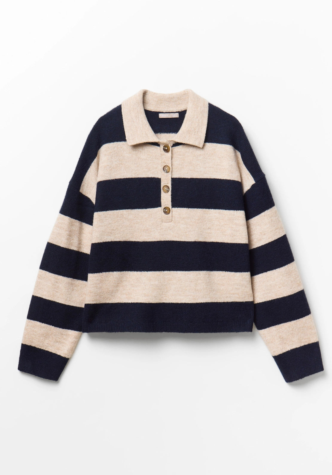 Striped Knit Polo Shirt - Blue